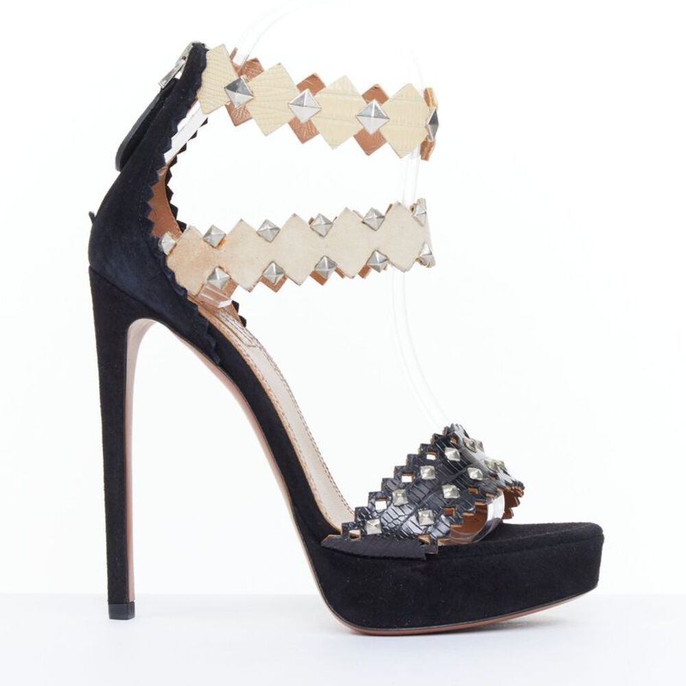 Alaia 2012 Black Suede Studded Zig Zag Sandals